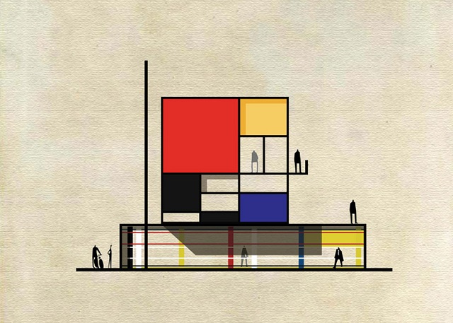 Piet Mondrian | Federico Babina: Art works transformed into Buildings